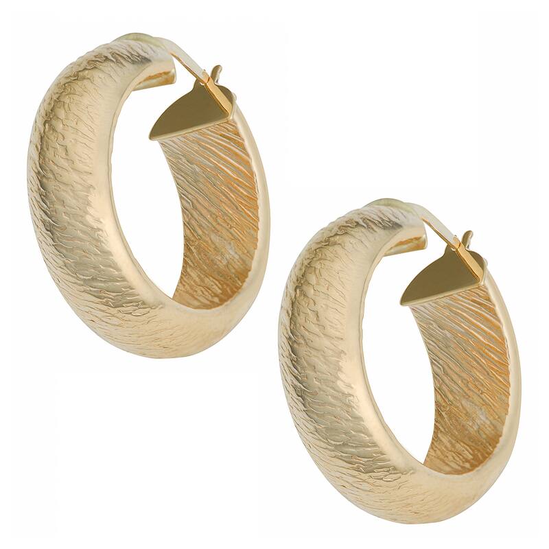 Fremada Italian 14k Yellow Gold 8x20-mm Stone Finished Hoop Earrings