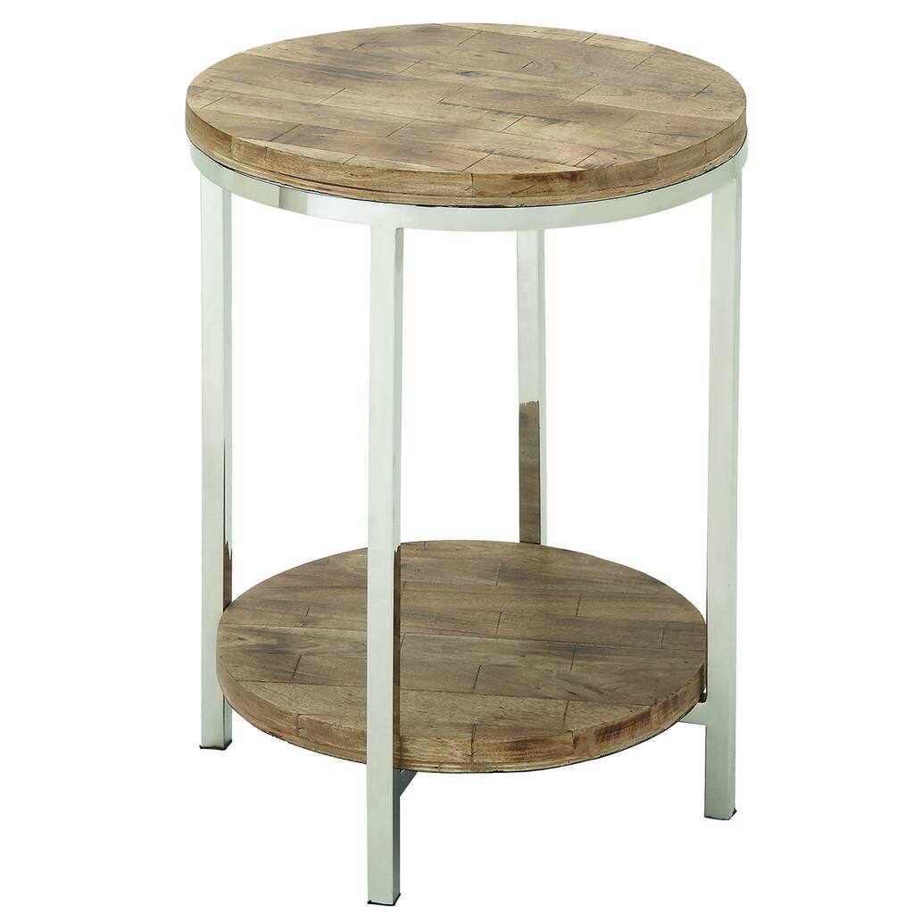Urban Designs Stainless Steel Reclaimed Wood Round Accent Table