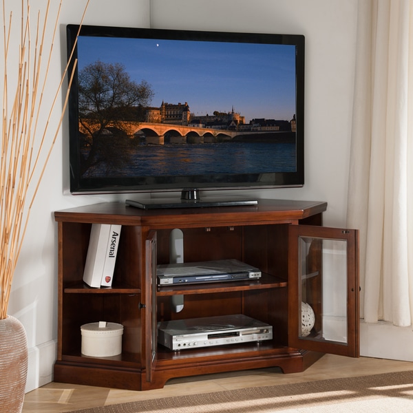  Cherry &amp; Bronze Glass 46-inch Brown Corner TV Stand with Bookcases
