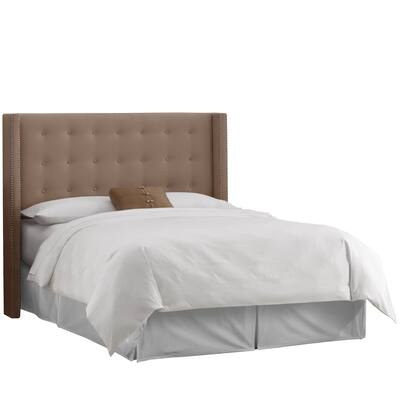 Skyline Furniture Velvet Cocoa Nail Button-tufted Wingback Headboard