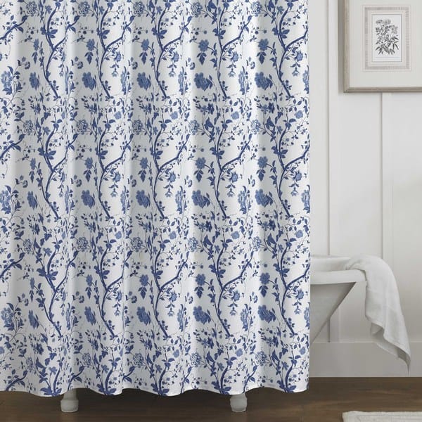 Shop Laura Ashley Charlotte Blue And White Floral Cotton Shower