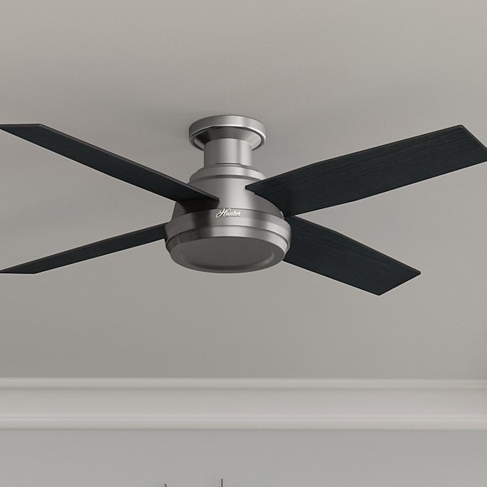 Hunter Fan Dempsey Collection 52 Inch Low Profile Brushed Nickel Ceiling Fan With 4 Black Chocolate Oak Reversible Blades