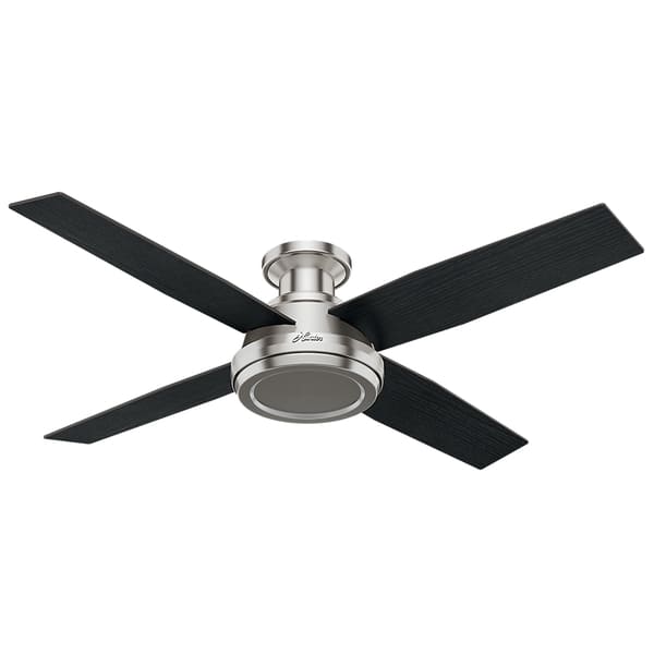 slide 1 of 30, Hunter Fan Dempsey Collection 52-inch Low Profile Brushed Nickel Ceiling Fan with 4 Black/Chocolate Oak Reversible Blades