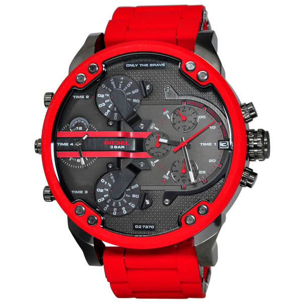 Diesel Men's DZ7370 'Mr. Daddy 2.0' Chronograph 4 Time Zones Red Stainless steel and Silicone Watch
