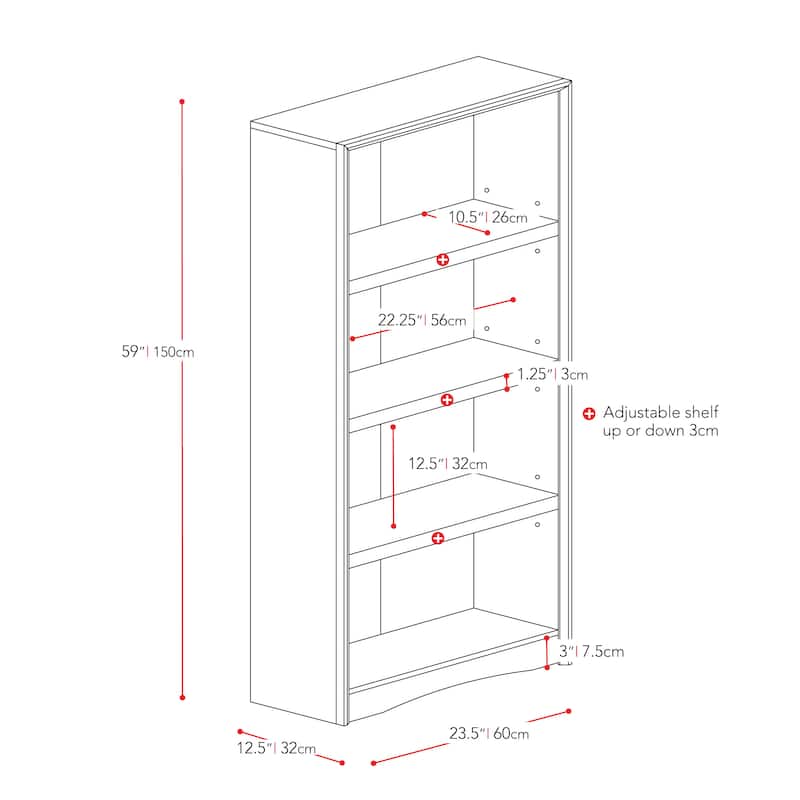 Quadra 59-inch Tall, 3 Adjustable Shelf Bookcase