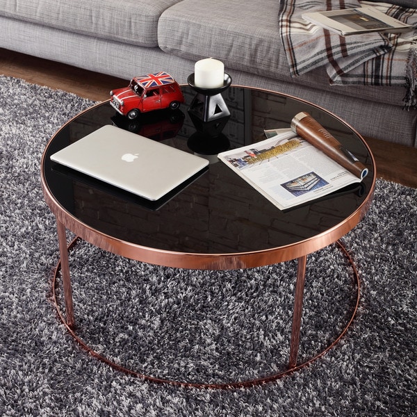 Shop Furniture of America Rosina Contemporary Rose Gold/ Black Mirrored