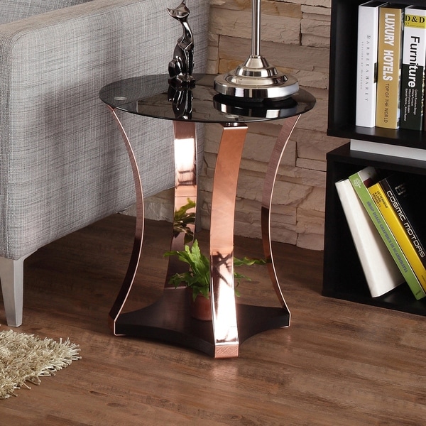 Furniture of America Hola Contemporary Black Glass Top Round End Table