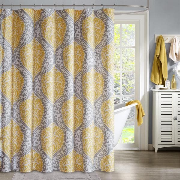 Intelligent Design Lilly Yellow Microfiber Printed Shower Curtain