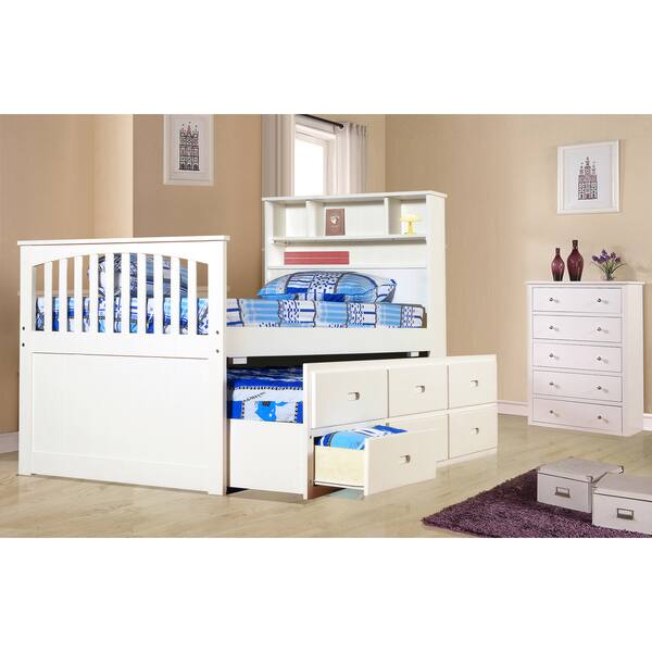 Shop Ava Twin Captain Trundle Bed With Bookshelf And Drawers