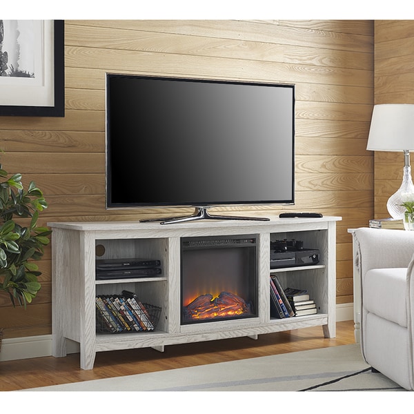 58 Quot White Wood Fireplace Tv Stand Free Shipping Today Corner