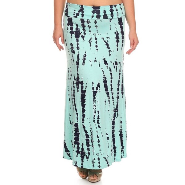 Women's Plus Size Multicolor Rayon and Spandex Tie Dye Maxi Skirt