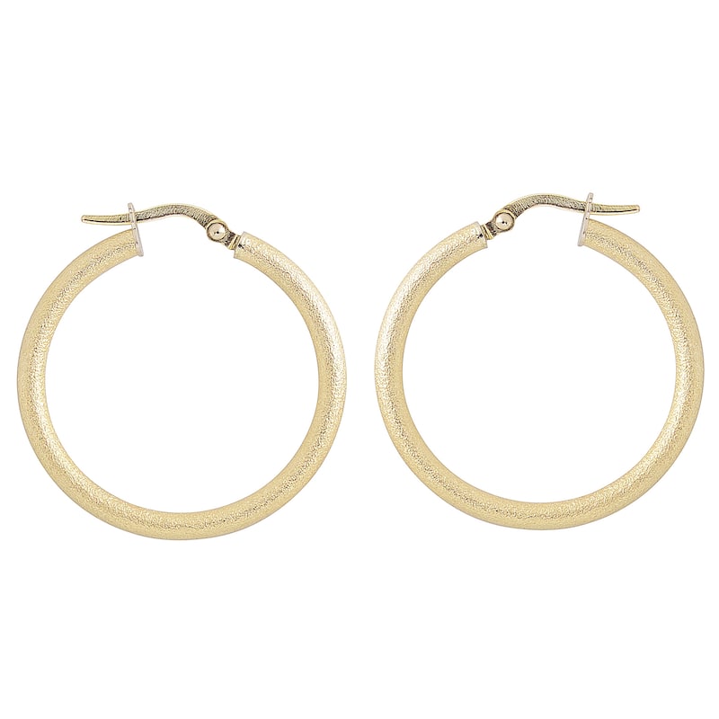 Fremada Italian 14k Yellow Gold 2.5x25-mm Glass Blast Finished Round Hoop Earrings