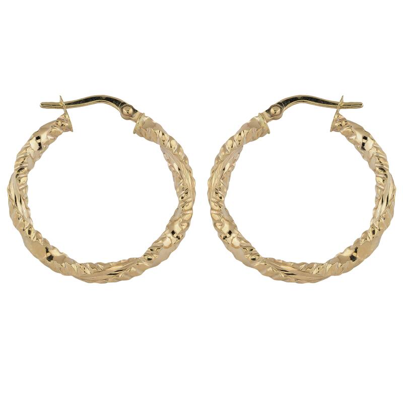 Fremada Italian 14k Yellow Gold 3x20-mm Diamond-cut Round Hoop Earrings