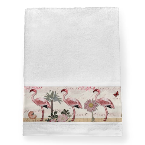 Laural Home Pink Cotton Tropical Flamingo Bath Towel