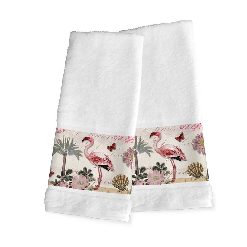 Laural Home Pink Cotton Tropical Flamingo Hand Towel (Set of 2) - 16" x 29"