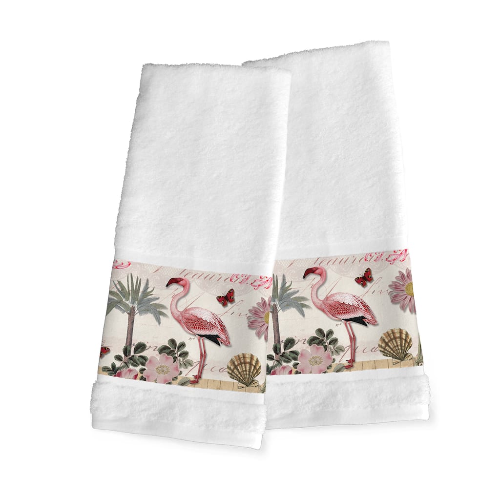 Laural Home Pink Cotton Tropical Flamingo Hand Towel (Set of 2) - 16" x 29"