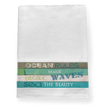 Laural Home Rules of the Ocean Blue/Green Cotton Bath Towel