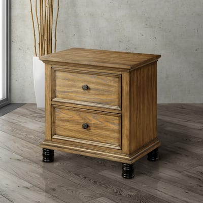 Hivo Transitional Oak Solid Wood 2-Drawer Nightstand by Furniture of America