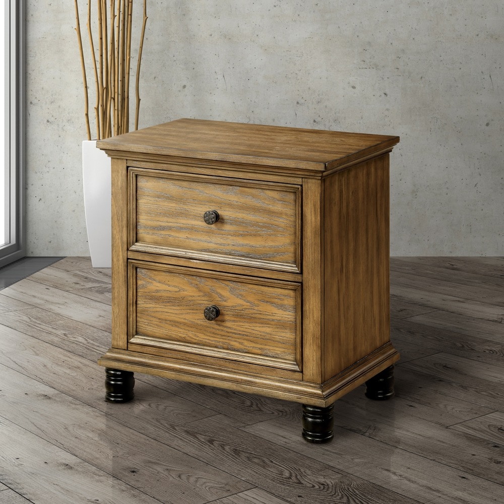 Furniture of America Hivo Transitional Oak Solid Wood 2-Drawer Nightstand