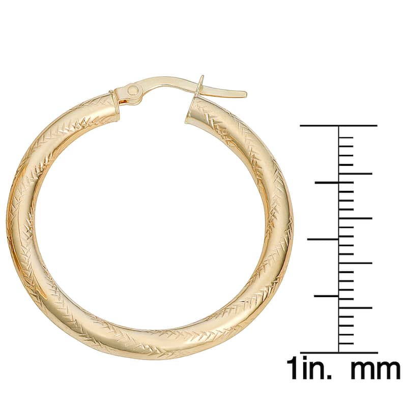 Fremada Italian 14k Yellow Gold 3x25-mm High Polish and Diamond-cut Finish Round Hoop Earrings