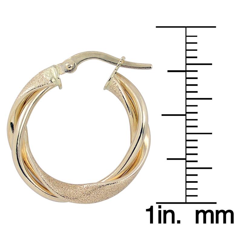 Fremada Italian 14k Yellow Gold 3x15-mm High Polish and Textured Finish Twisted Hoop Earrings