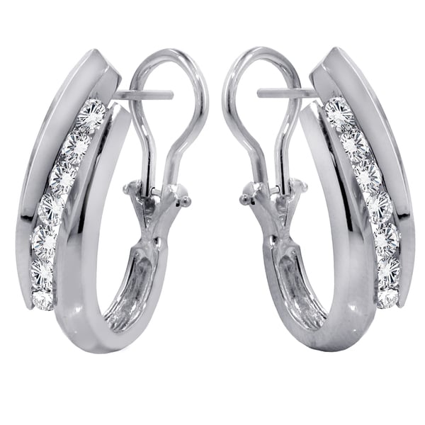 14k/ 18k White Gold 1ct Channel Set Diamond Hoop Earrings 