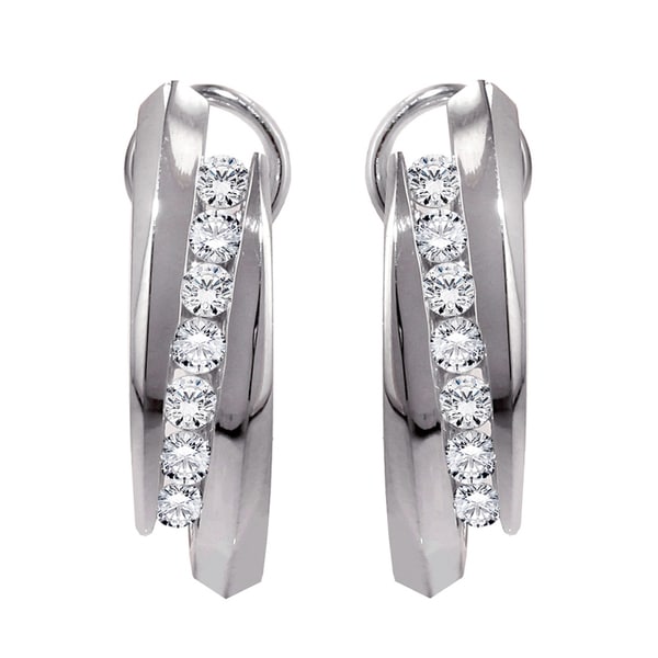 1/5 cttw, G-H, I2-I3 KATARINA Channel Set Diamond Huggie Hoop Earrings in Gold or Silver