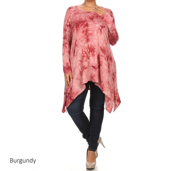 Plus Size Women's Red Polyester-blend Tie-dyed Tunic