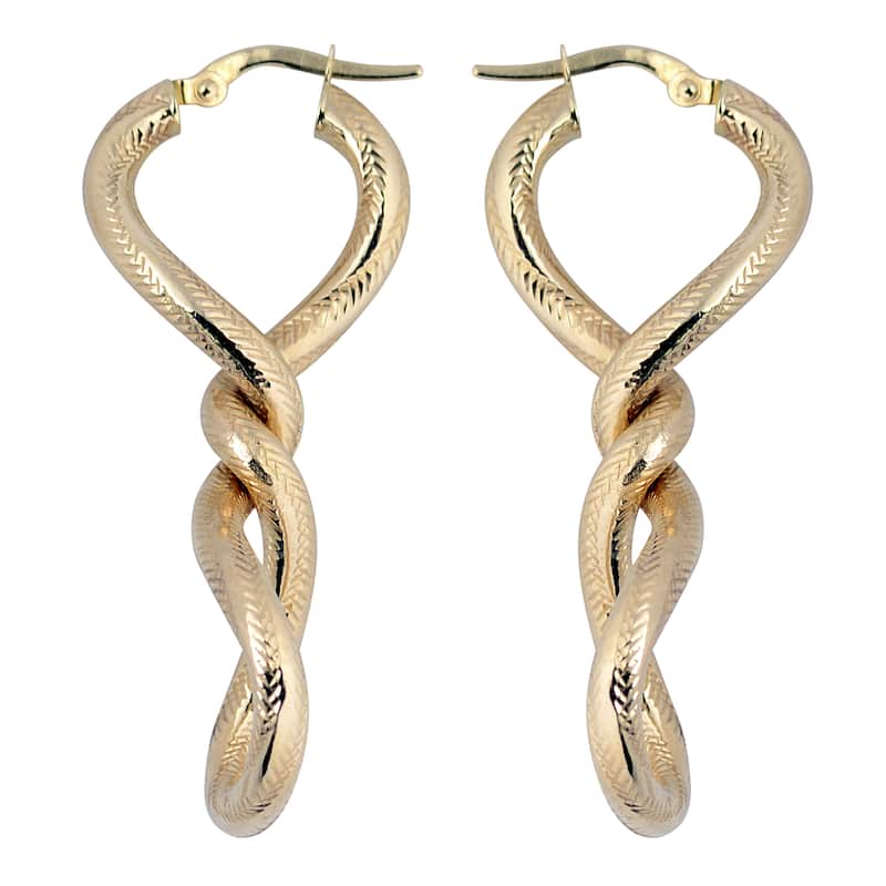 Fremada Italian 14k Yellow Gold Twisted Elongated Hoop Earrings, 1.7"