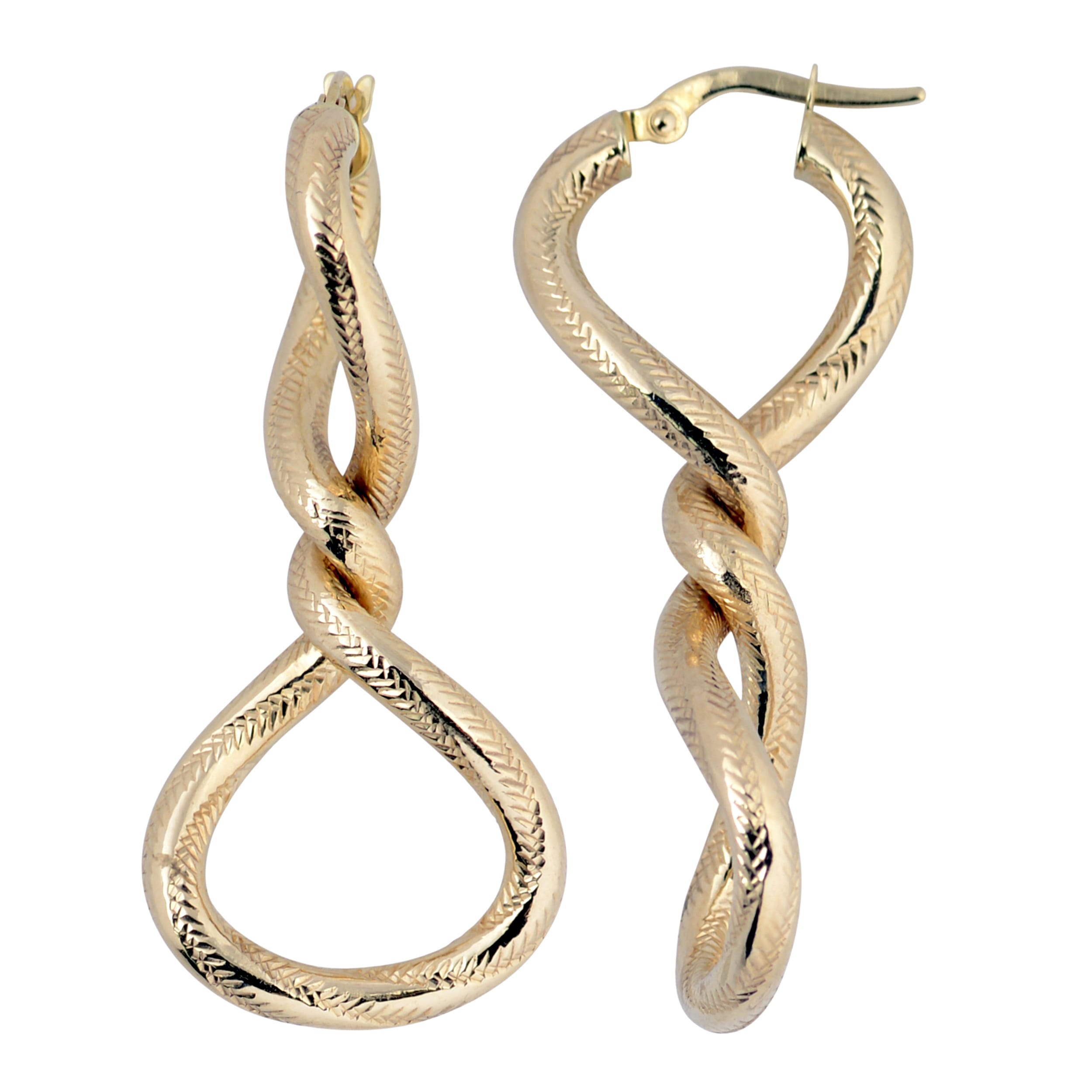 Au Naturale Italian 14k Yellow Gold Twisted Elongated Hoop Earrings, 1.7"