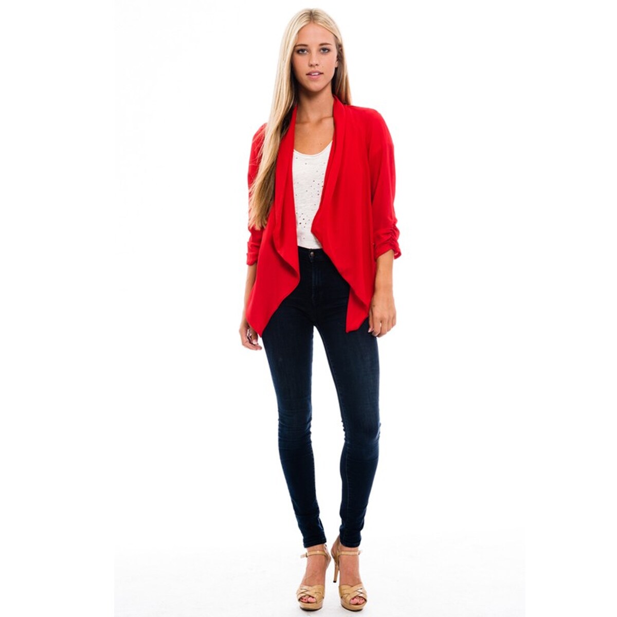 womens red cardigan