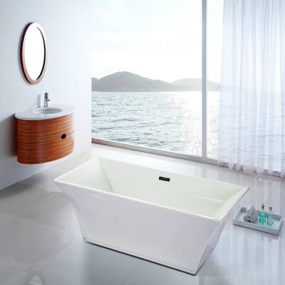 Fine Fixtures White Acrylic 67-inch x 30-inch x 23-inch Free-standing Bathtub - 66" x 29".5 x 23"
