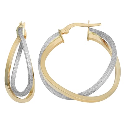 Fremada Italian 14k Two-Tone Gold Overlapping Double Hoop Earrings