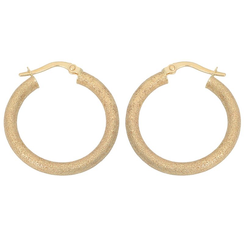 Fremada Italian 14k Yellow Gold 3x20-mm Glass Blast Finished Round Hoop Earrings