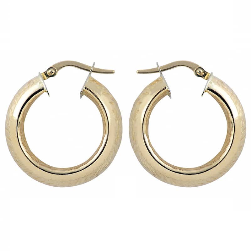 Fremada Italian 14k Yellow Gold 8x15-mm Stone Finish Hoop Earrings