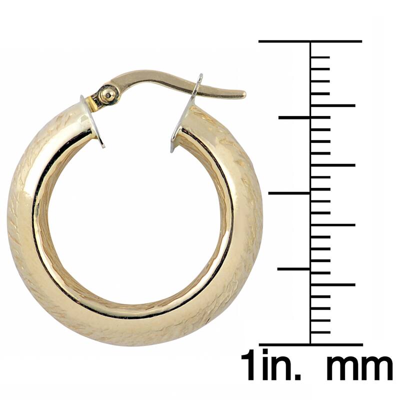 Fremada Italian 14k Yellow Gold 8x15-mm Stone Finish Hoop Earrings