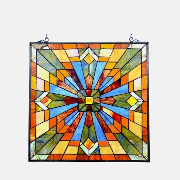 Mission Craftsman Style Art Glass Window Panel Suncatcher Home Decor 20.5"W