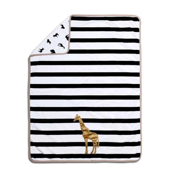 slide 1 of 1, Farallon The Peanut Shell Safari Black/White Polyester Velour Giraffe Blanket