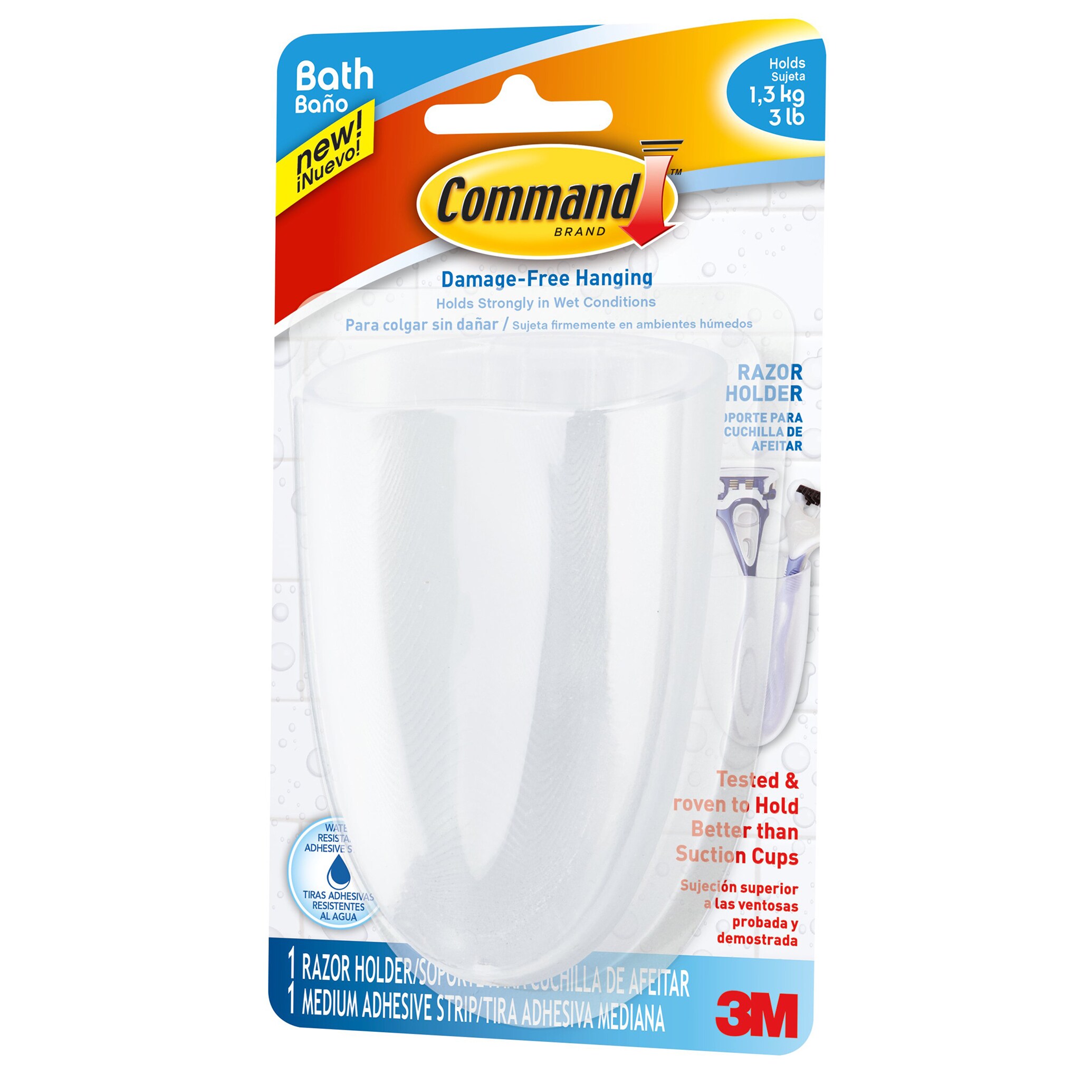 Command 3 lbs. Razor Holder with Water-Resistant Strip BATH16-ES