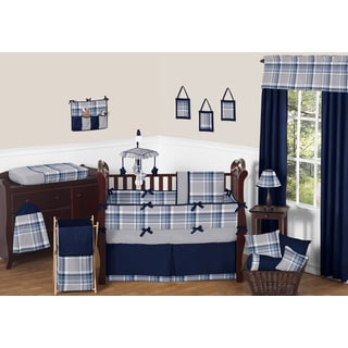 Sweet Jojo Designs Boys' Navy Blue and Grey Plaid Collection 9-piece Crib Bedding Set