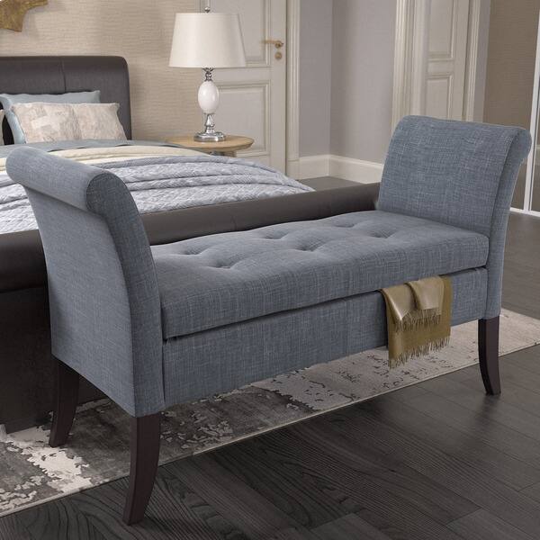 Corliving Antonio Upholstered Storage Bench With Scrolled Arms Overstock 12489210 Grey
