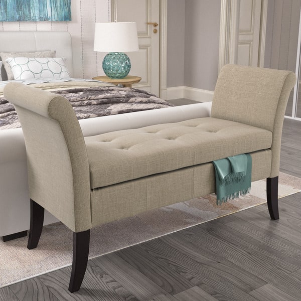 Shop Corliving Antonio Upholstered Storage Bench With Scrolled