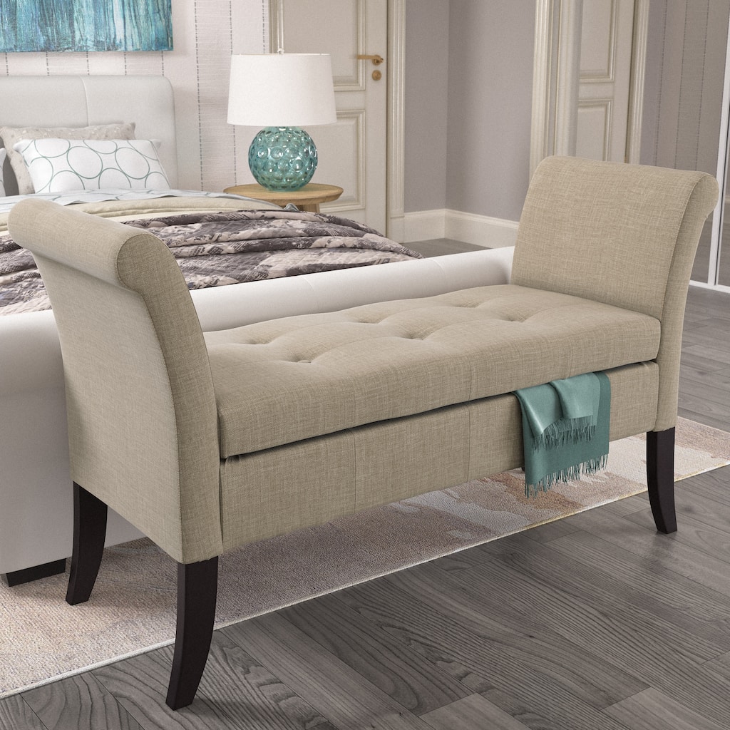 CorLiving Antonio Upholstered Storage Bench with Scrolled Arms