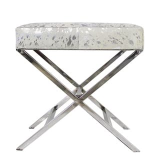 Pasargad Home Forest Silver Steel and Cowhide Upholstered Bench