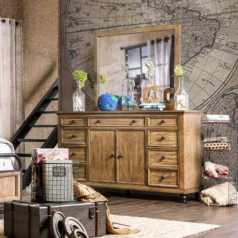 Furniture of America Hivo Oak 2-piece Dresser and Mirror Set