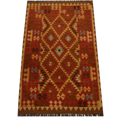 Handmade One-of-a-Kind Vegetable Dye Wool Kilim (Afghanistan) - 4' x 6'4