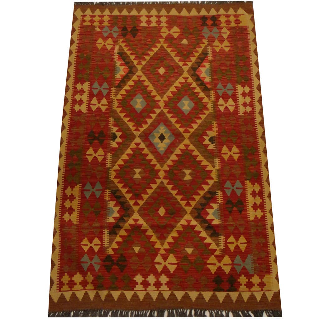 Handmade One-of-a-Kind Vegetable Dye Wool Kilim (Afghanistan) - 4' x 6'4