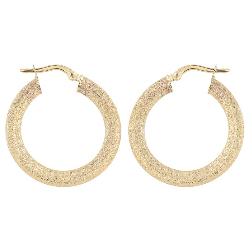Fremada Italian 14k Yellow Gold 2x20-mm Glass Blast Finish Flat Hoop Earrings