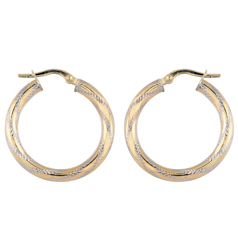 Fremada Italian 14k Two-Tone Gold 3x20-mm Round Hoop Earrings