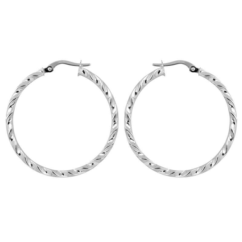 Fremada Italian 14k White Gold 4.5x30-mm Twisted Design Round Hoop Earrings
